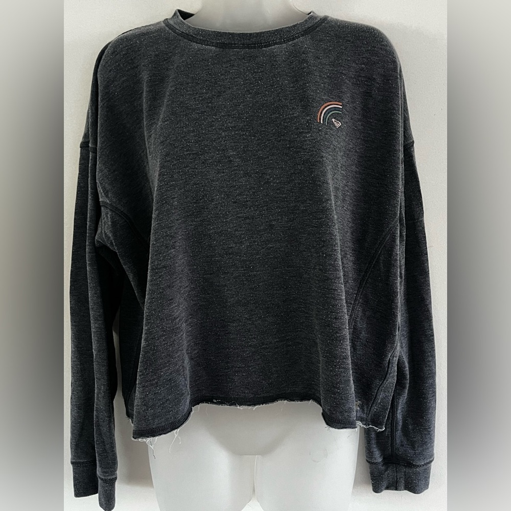 Roxy Grey Cropped Crew Neck Sweatshirt, size M